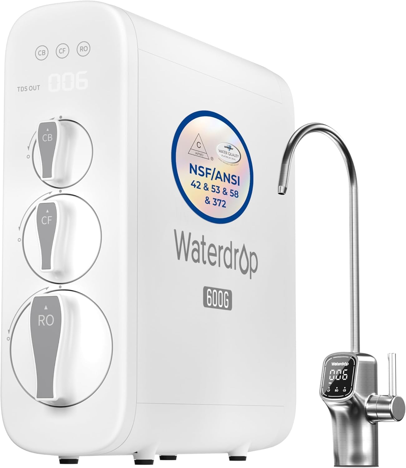 Waterdrop G3P600 Tankless Reverse Osmosis Water Filter System Silver Faucet