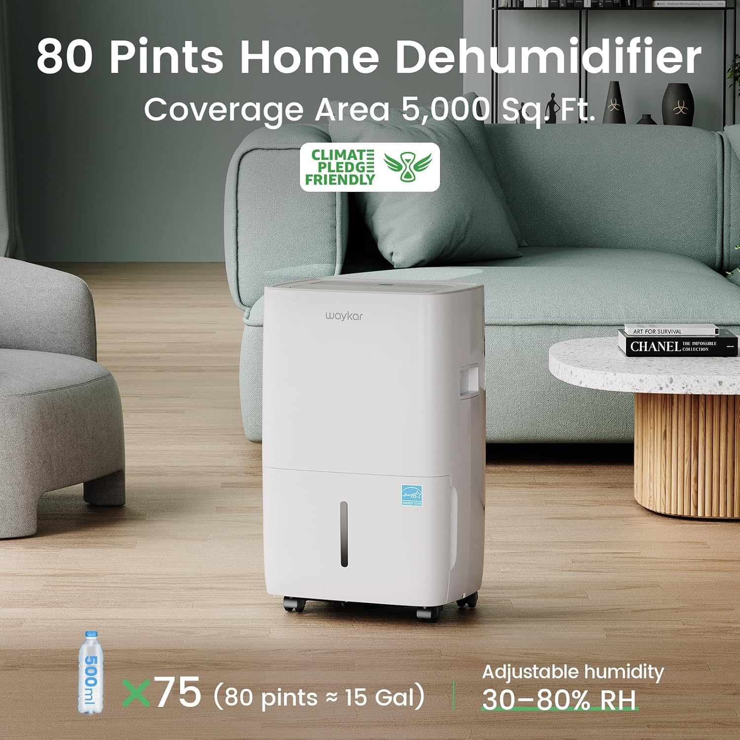 Waykar 80 Pints 5000 Sq. Ft 2025 Energy Star Dehumidifier for Basement photo 2